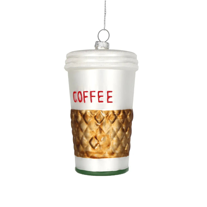 Coffee Cup, Retro Glass Christmas Ornament