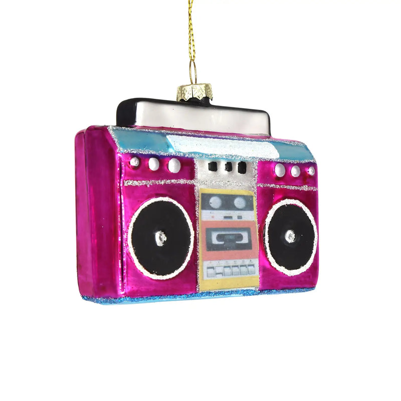 Christmas Ornament Vintage Glass Pink Boombox