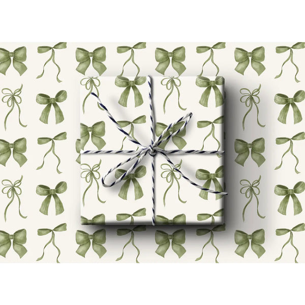 Green Bows Wrapping Paper Single Sheets