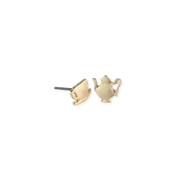 Alice in Wonderland Gold Tea Set Post Earrings