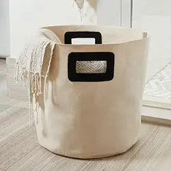 Canvas Bag with Black Suede Handles