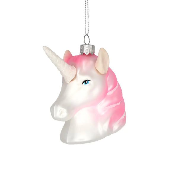 Pink Unicorn Retro Glass Christmas Ornament
