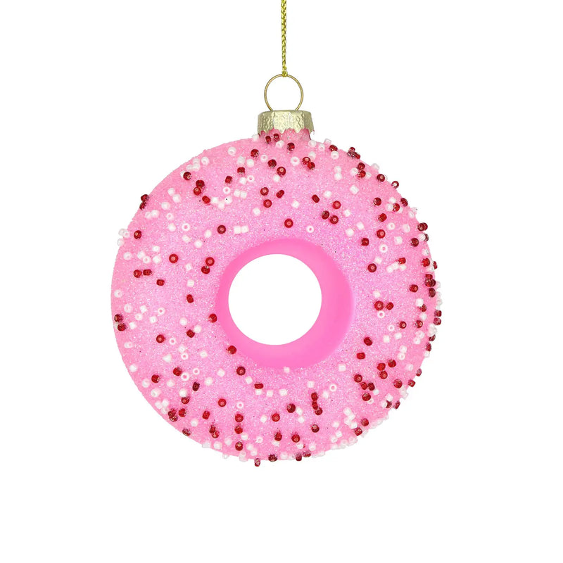 Pink Donut Retro Glass Handmade Tree Ornament