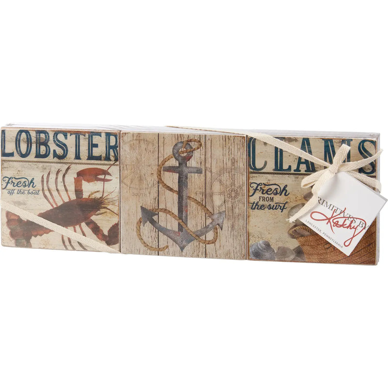 Lobster Anchor Clams Block Sign Set