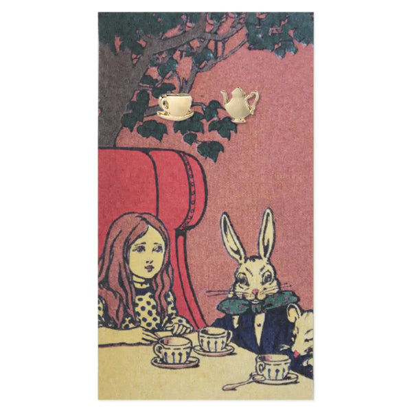 Alice in Wonderland Gold Tea Set Post Earrings
