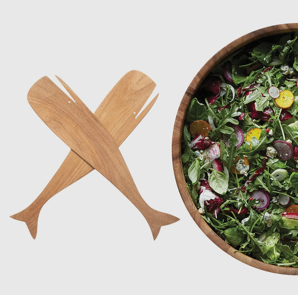 Wood Whale Salad Servers
