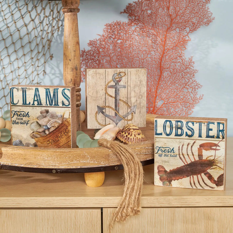 Lobster Anchor Clams Block Sign Set
