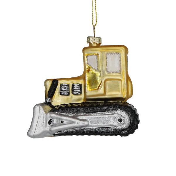 Bulldozer, Retro Handmade Glass Holiday Ornament